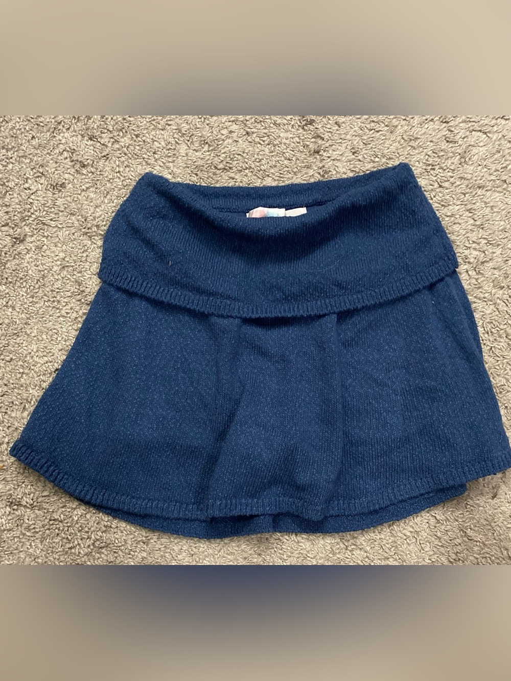 Fold-Over Waist Navy Knit Circle Skirt
